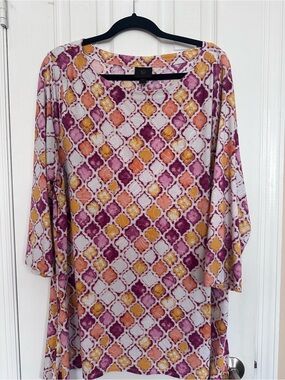 JM Collection Pink Orange Boho Tile Jacquard Tunic XXL